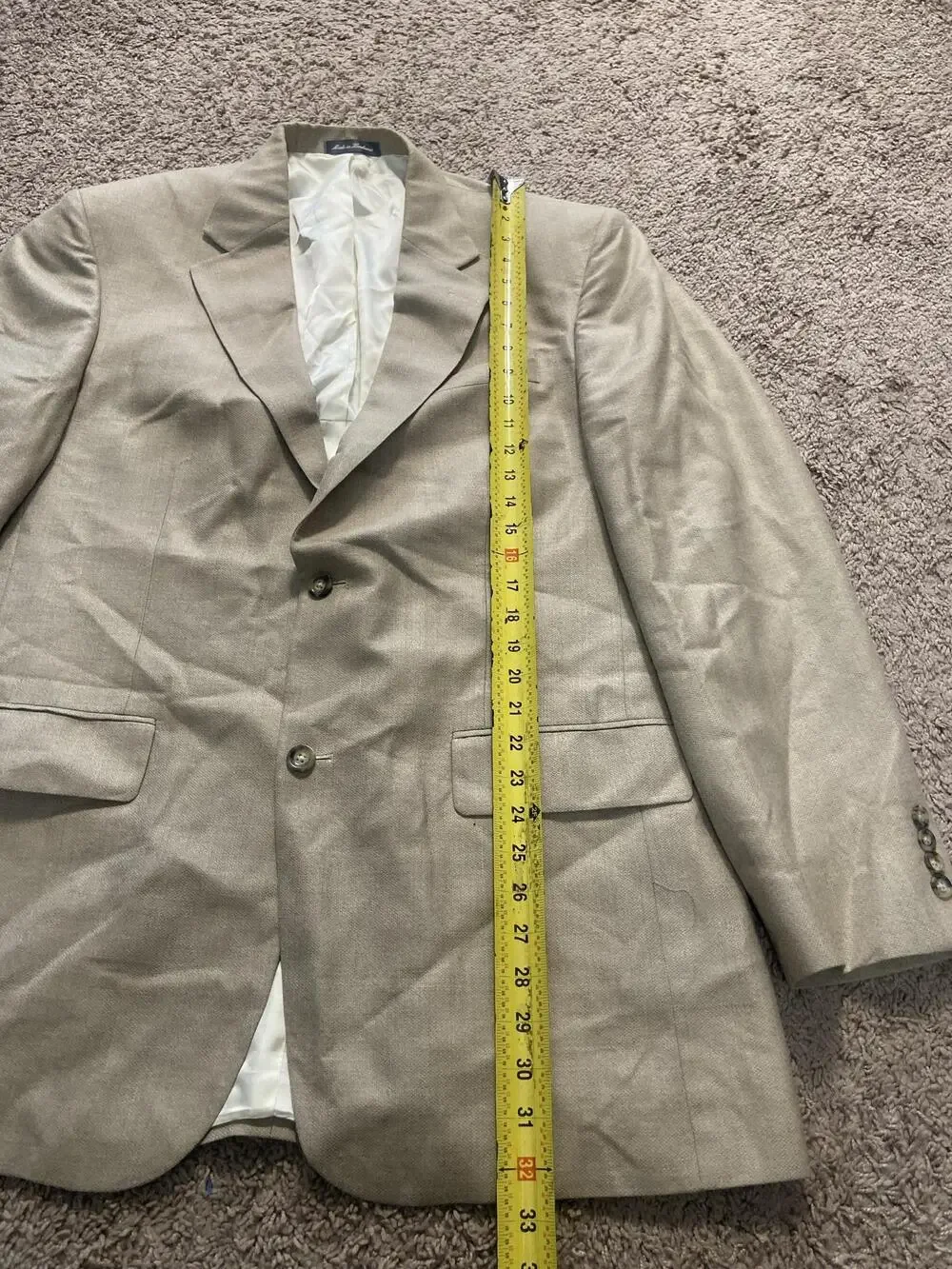 Oscar De La Renta Suit Jacket Mens 44 Long Beige Silk Wool Notch Lapel